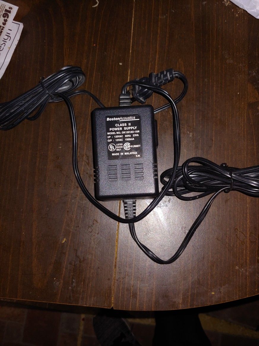 Boston Acoustics Class II Power Supply # DK1201A5-1AN Output 12VAC 1500 mA