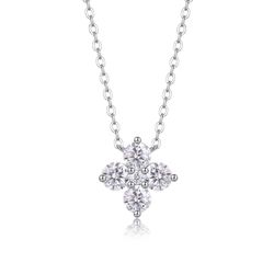 Fifty8 0.3ct Moissanite Clover Pendant Necklace, 925 Sterling Silver, Lucky Clover