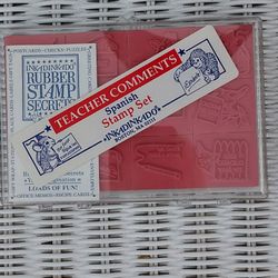Inkadinkdo Vintage Spanish Teacher Comments 12 Rubber Stamp Kit Set Unused