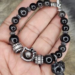 NEW Hello Kitty SilverSheen OBSIDIAN Bracelet w/Removable Hello Kitty Charm
