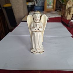 Vintage Christmas Ornament Porcelain Angel Glitter Wings Holidays