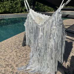 NYE Fringe Silver Sequence Top