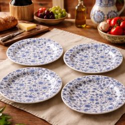 Ceramica Quadrifoglio Italy 1990s Pier 1 4 Blue Chintz Floral Dinner Plates, 10”