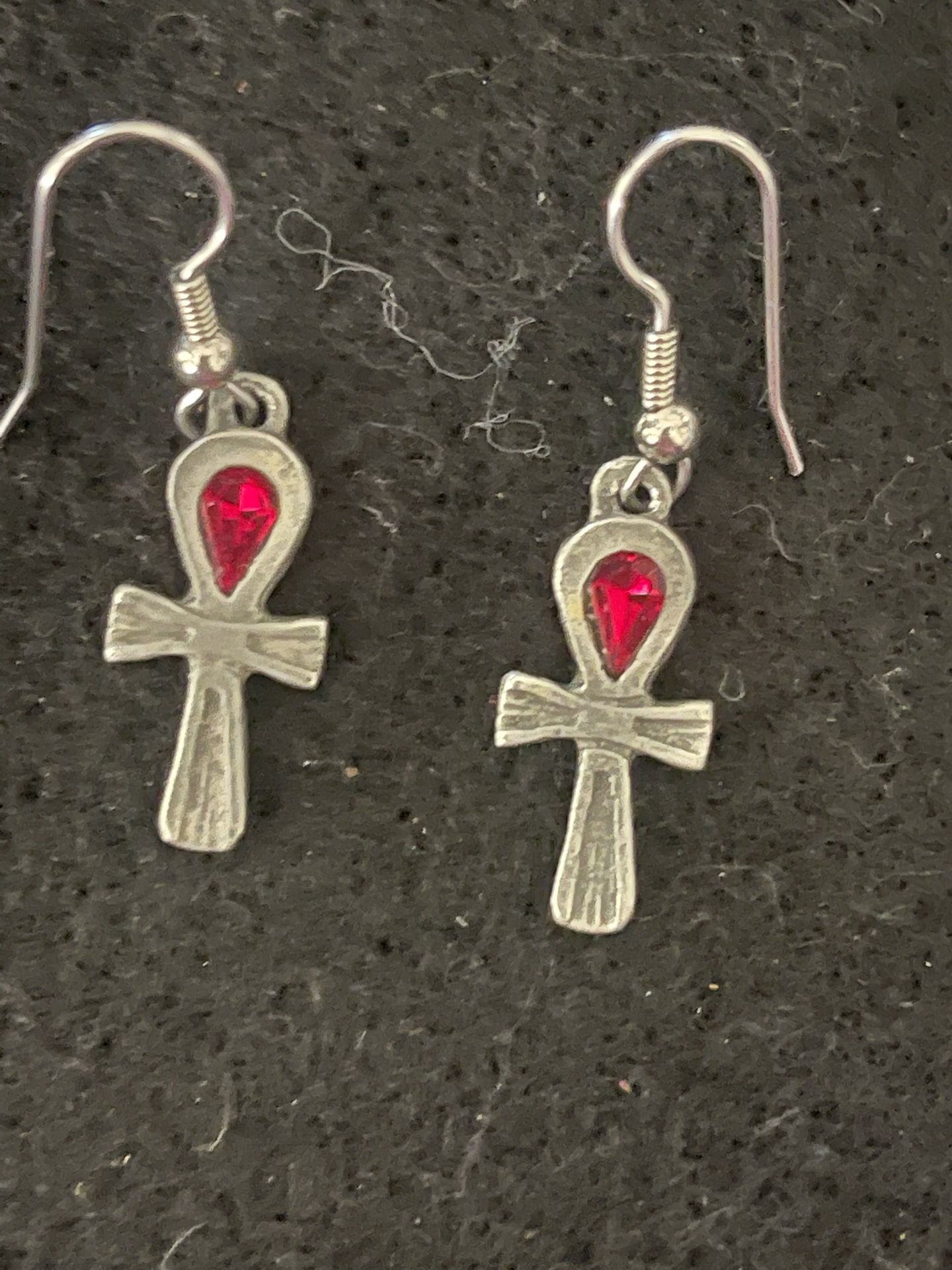 1 /2” Long Red Stone Cross Ear Rings