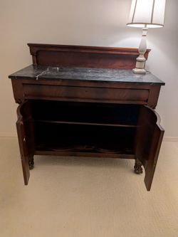 Vintage Mahogany Marble Top Server / Sideboard Cabinet