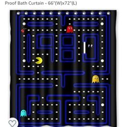 Pac Man Shower Curtain w/ Plastic Hooks