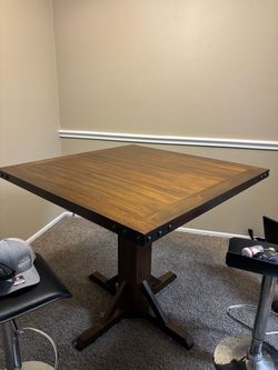 Industrial Wood Pedestal Dining Table
