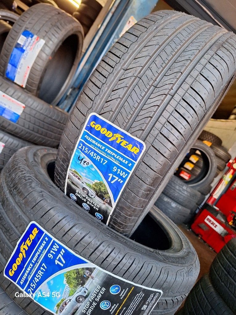 SET OF BRAND NEW TIRES  GOODYEAR  ASSURANCE P215/45R17 ASK FOR ANY SIZE YOU NEED 
