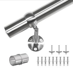 Stair Handrail Kit 8FT, Stainless Steel 304 Wall Mount Railing System, 1-11/16 Inch Pipe Secure Grab Hand Rail for Staircase Indoor House Decor Outdoo