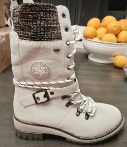 White Winter TEX Lace-Up Boots with Knit Cuff