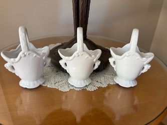 Set of 3 Small Glossy White Porcelain Baskets. (Johnstown Ohio)