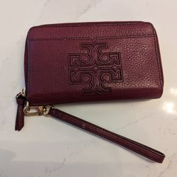 Tory Burch Burgundy Leather Wristlet 