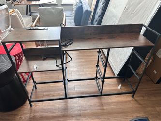 Industrial Computer Desk w/ Built-In Power Outlets & Shelves