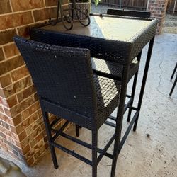 Wicker Patio Table & Barstools