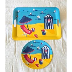 Large Beach Life Theme Party Serving Tray 2pc Set