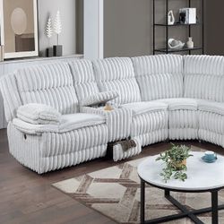 Sectional Sofa With Reclining Seats And Soft Corduroy Fabric