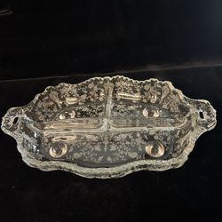 Cambridge Glass Rose Point 3 Pt Relish Dish