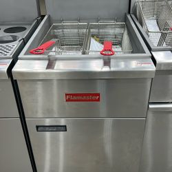 Flamaster FLM-F5-NG 21" Natural Gas Floor Fryer, 75-80 lb, 5 Tubes, 150,000 BTU