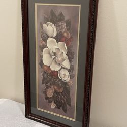 Distinctive Wood Frame, Matted & Glass-Covered Floral Wall Art