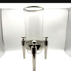 Tri- Post Hurricane Vintage Nickel  Free Standing Candle Holder 
