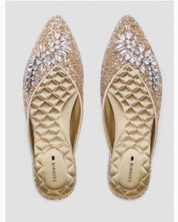 Birdies Gold Glitter Crystal Pointed-Toe Flats
