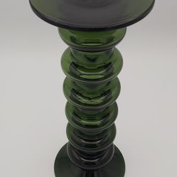 Large Vintage Green Glass Pillar Candle Holder