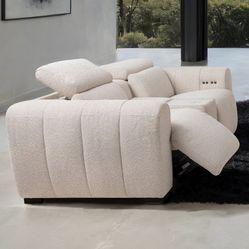 Brand New Ultra Chic Modern Boucle Loveseat With Storage And Charging Station. 