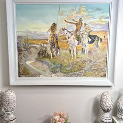 Original 1964 Oil Painting by Angus – Western Figurative Scene – Framed – 28” x 32”