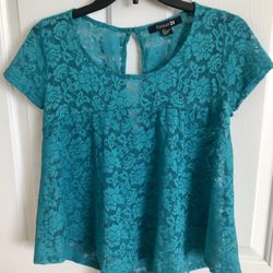 Forever 21 turquoise sheer Lacey blouse size small petite