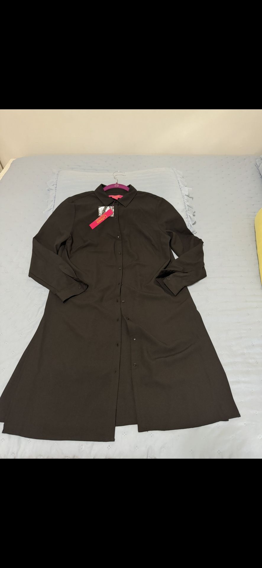 Catherine Malandrino Dress Womens Medium Black Long Collared Tunic Shirt Dress, New Whit Tags