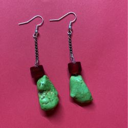 Earrings, Hand Made, Multiple Colors 3.25” Stone, Glass, 
