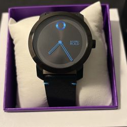 Movado Bold Trend Impulse black dial black leather band men's watch