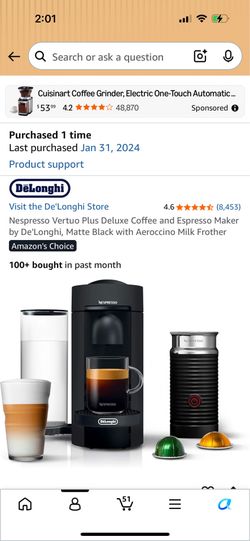 Nespresso VertuoPlus Deluxe Coffee and Espresso Machine by De'Longhi with Milk Frother, 5 ounces