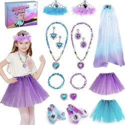 Princess Dress Up, Girl Dress Up & Jewelry Boutique, Toddler Dress Up Toys with Cloak & Tutu Skirt, Princess Shoes Pretend Jewelry Accessories Princes