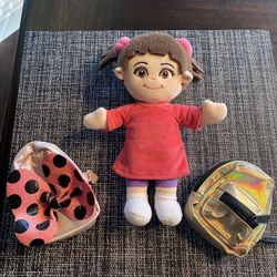 Small Disney Monsters Inc Stuffed Doll And Mini Backpack Keychains 