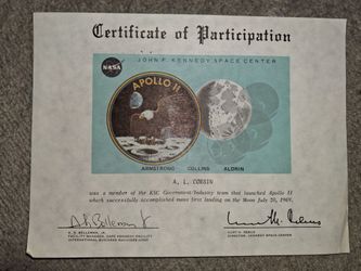 NASA Apollo 11 KSC Certificate of Participation 1969