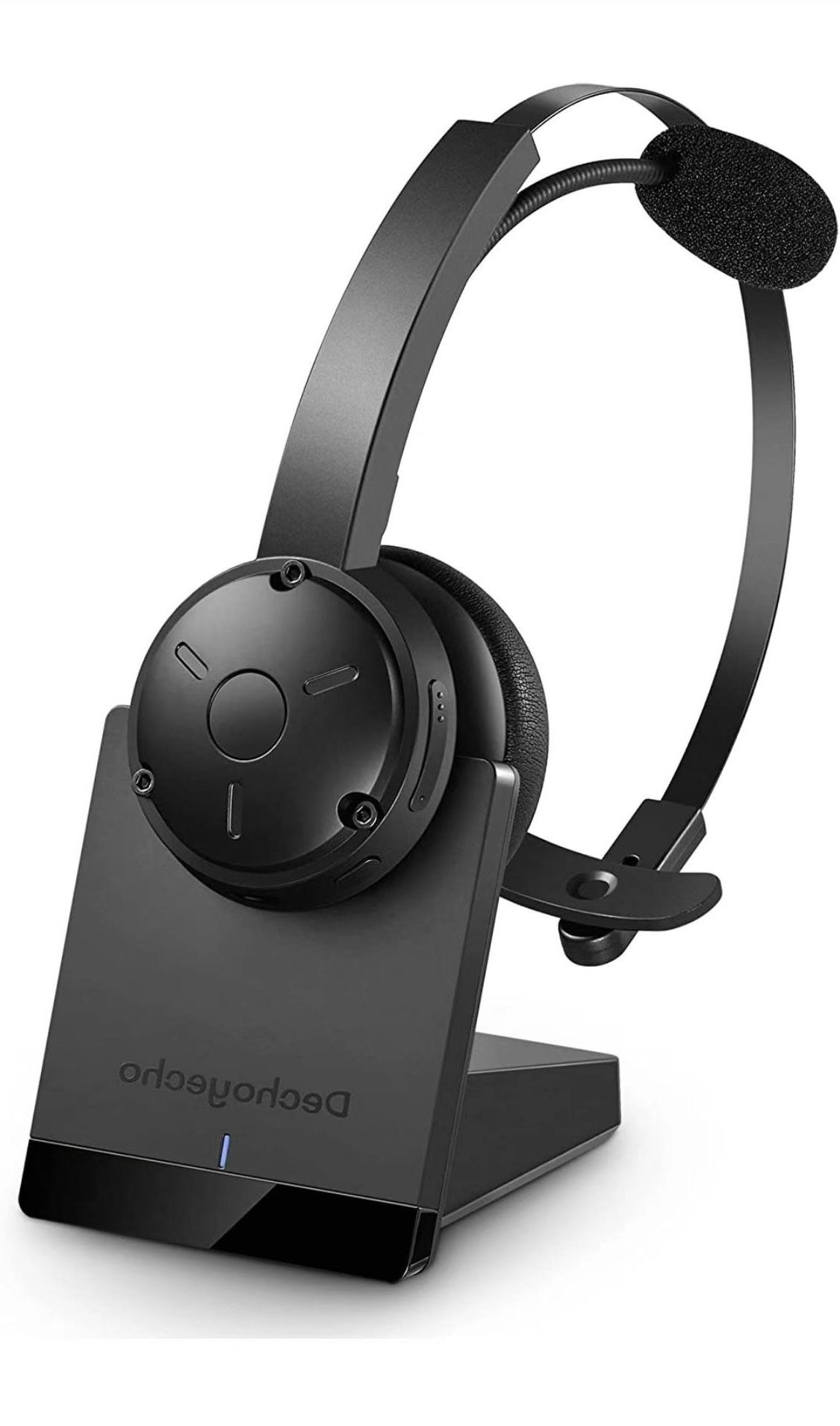 Bluetooth Headset, Dechoyecho Trucker Bluetooth Headset with Microphone Noise Canceling Wireless On Ear Headphone with Charging Base for Cell Phone/Ta