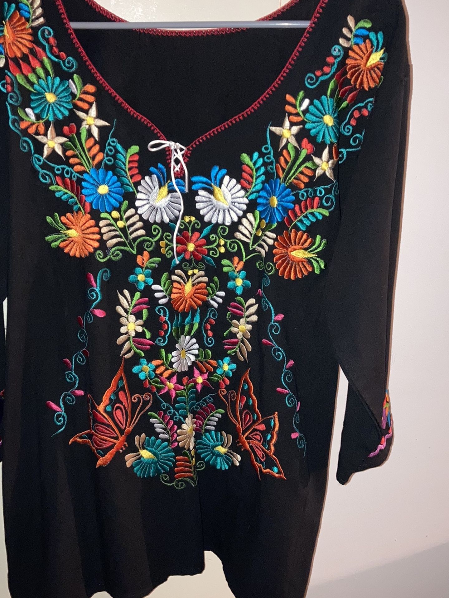 Black Embroidered Tunic/Blouse Size XL