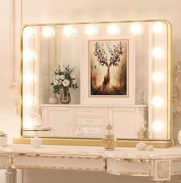 HOLLYWOOD LIGHTED MAKEUP MIRROR 24 BY 21 IN. WITH 17 DIMMABLE LED LIGHTS TABLETOP OR WALL MOUNT