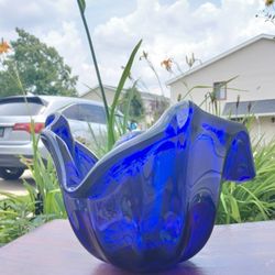 Cobalt Blue Murano Art Glass Bowl