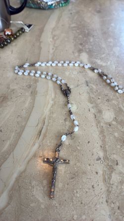 White Bead Rosary with Silver Crucifix