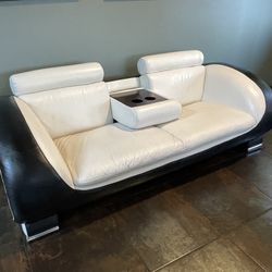 Black & White Leather Couch & Chair