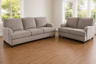 Gray sofa and loveseat