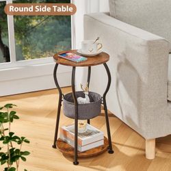 Small Round Side Table with Storage Bag, 3-Tier Accent Round End Table with Four Storage Functions for Living Room, 21.6" H Vintage Smalls Corner Tabl