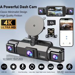 4 Channel Dash Cam 360° View, FHD Front and Rear Inside, Left Right Dash Camera for Cars, 8 IR Lamps Free 32 GB CARD