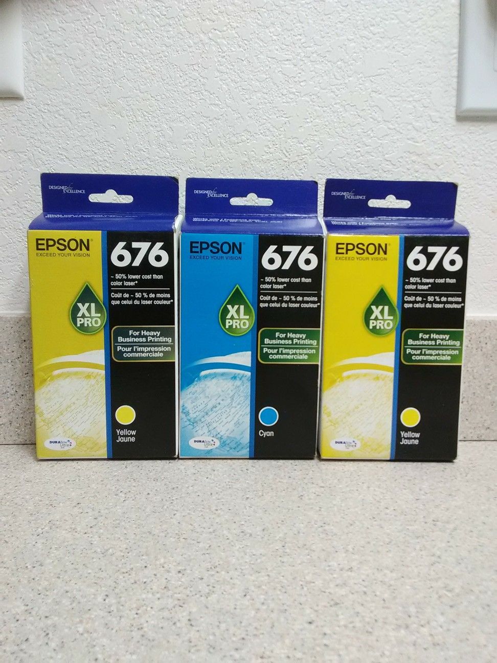 Epson 676 XL Pro Lot Of 3 Ink Cartridges Cyan Yellow