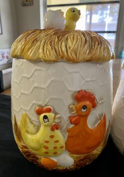Vintage 1976 Sears & Roebuck Hatching Chicken Ceramic Canister Set