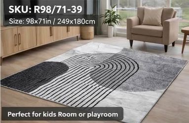 Brand New 98×71 Modern Black & White Area Rug – Soft Non-Slip Carpet for Living Room