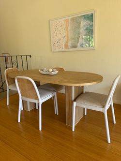 Oval slatted veneer dining table 70.8 inch