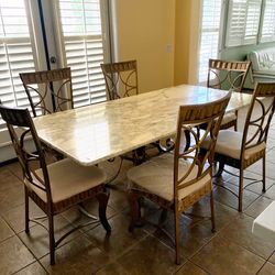 Vintage French Rococo Regency Marble Dining Table Chairs Set